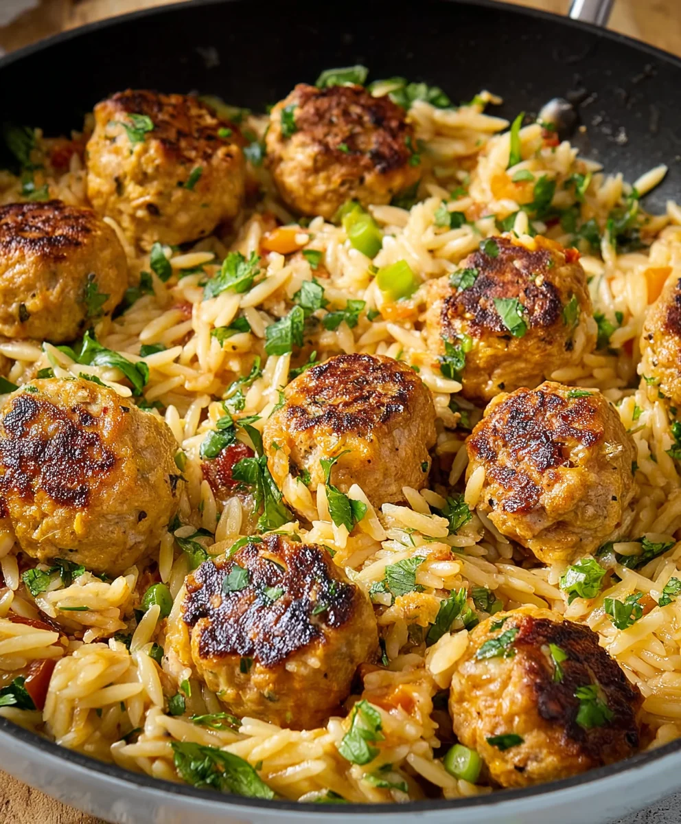 One-Pan Chicken Meatball Orzo Easy Weeknight Meal