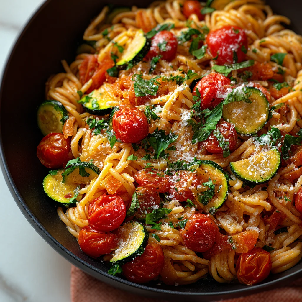 Healthy Tomato Zucchini Pasta-Quick & Easy Recipe