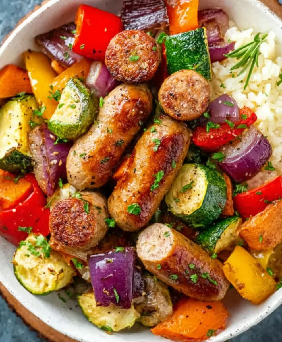 Air Fryer Chicken Sausage Veggies-Quick Easy Meal