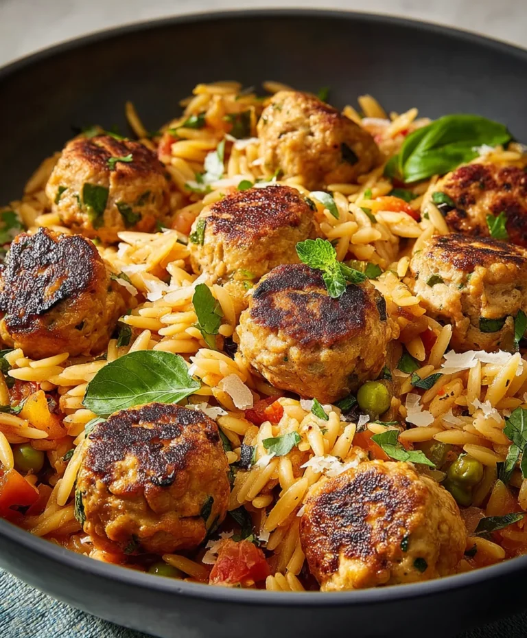 One-Pan Chicken Meatball Orzo Easy Weeknight Meal