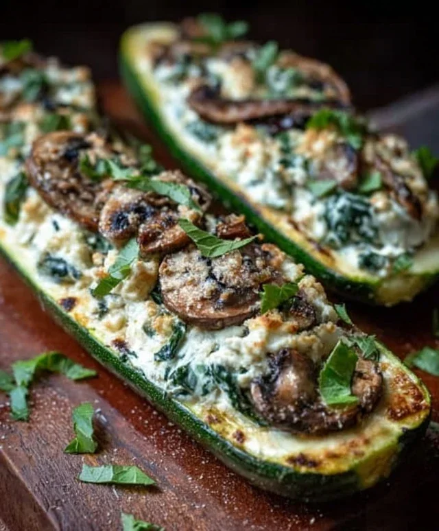 Spinach, Mushroom, and Ricotta Stuffed Zucchini Boats Recipe