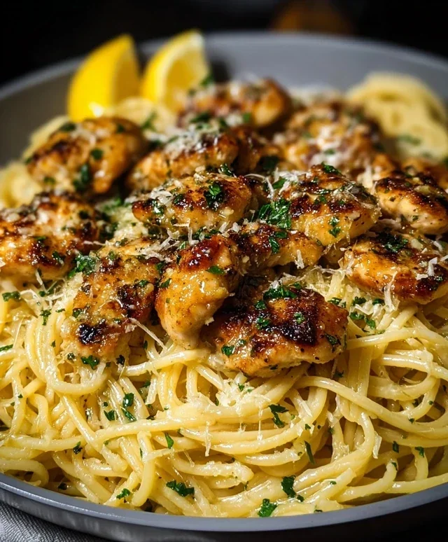 Lemon Garlic Butter Chicken Parmesan Linguine
